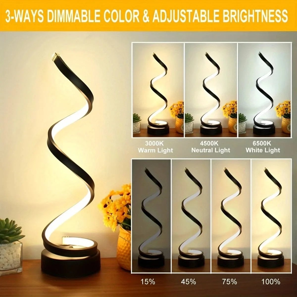 Modern Spiral Dimmable LED Table Lamp - Bedside Living Room Light