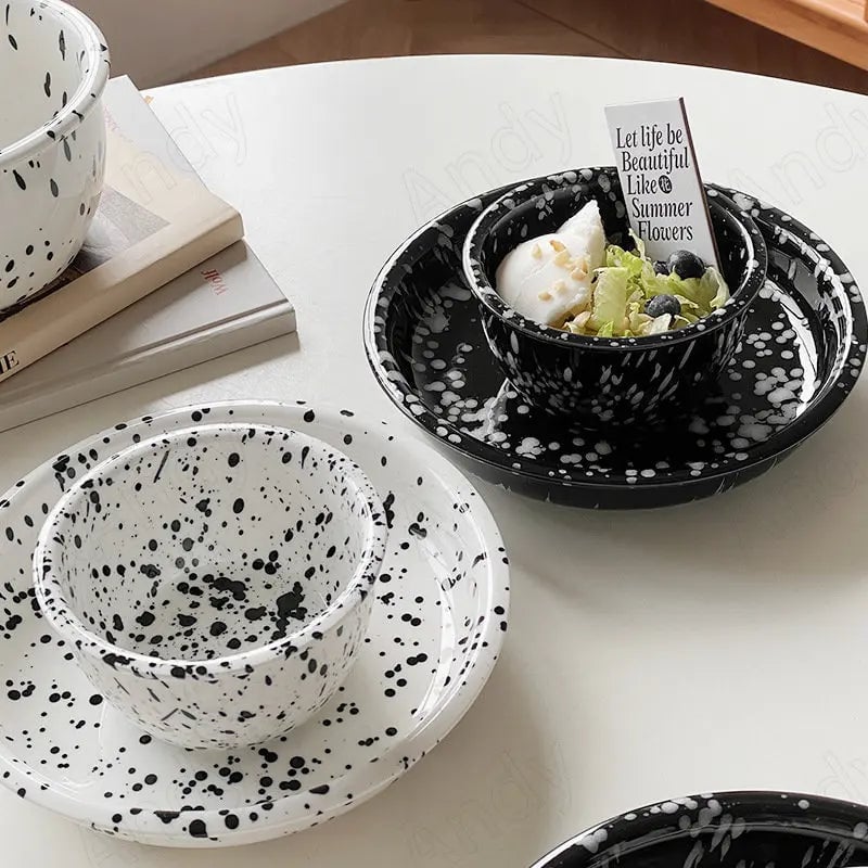 6-Piece Ceramic Plate Set Splashing Ink Design Breakfast Dessert