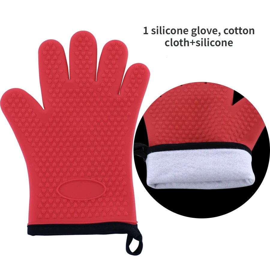 Heat Resistant Silicone Oven Mitts Anti-Scald BBQ Baking Gloves