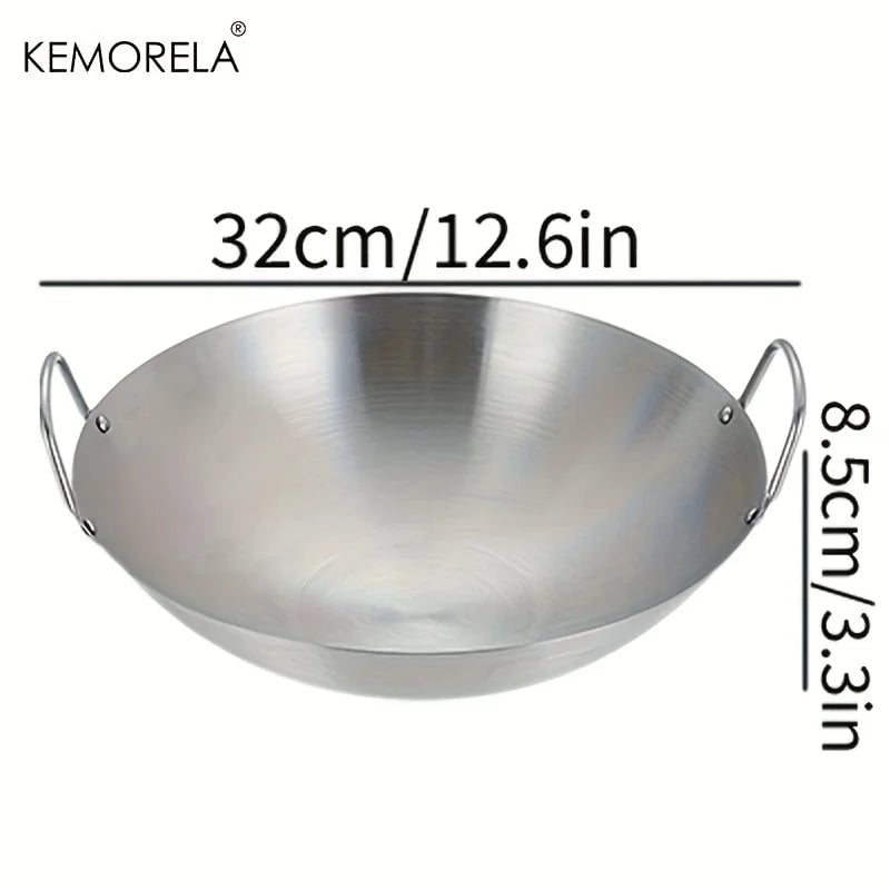 Stainless Steel Wok 26-34cm Double Handle Uncoated Chef Pan
