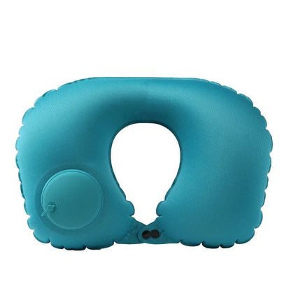 Push-Inflatable U-Shaped Neck Pillow 360° Rotation Travel Support