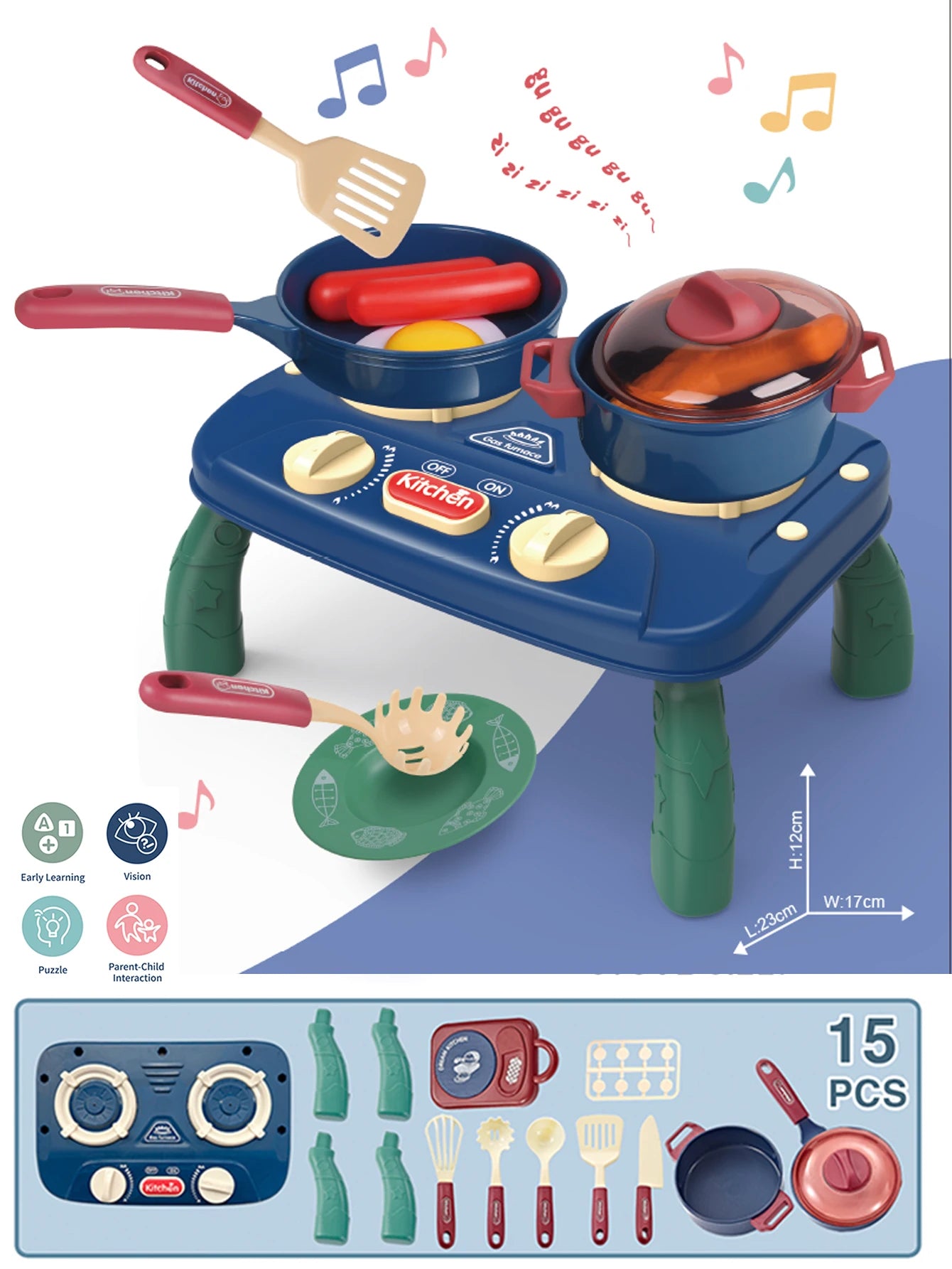 Kids Kitchen Playset with Light Sound Effects - Pretend Cooking Toy