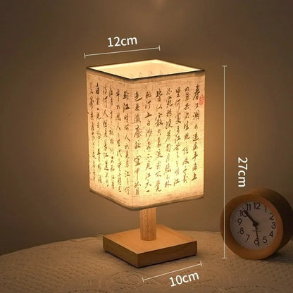 LED Dimmable Table Lamp Chinese Style Fabric Lampshade Bedroom Light
