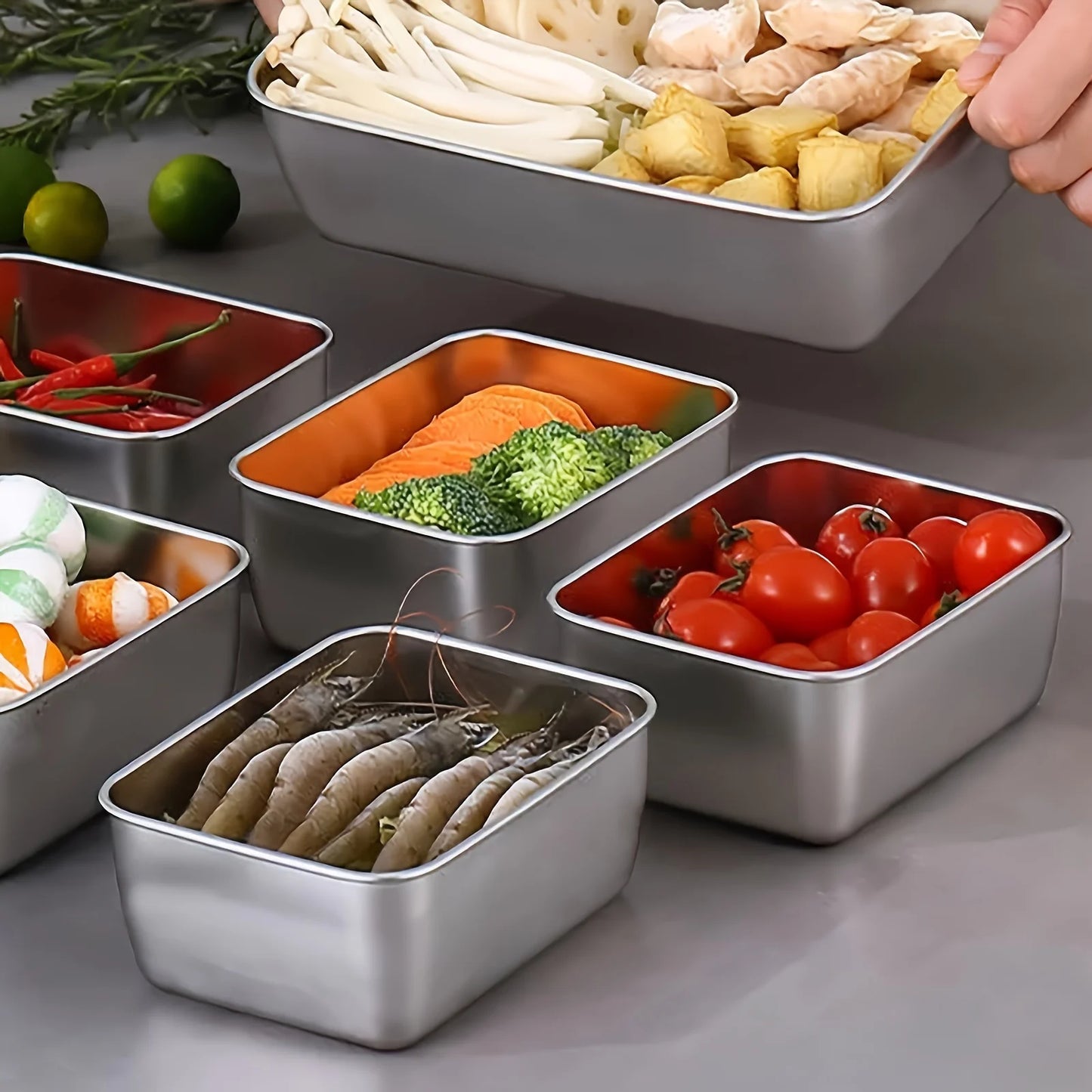 6-Piece Stainless Steel Food Storage Containers - Leakproof & Stackable