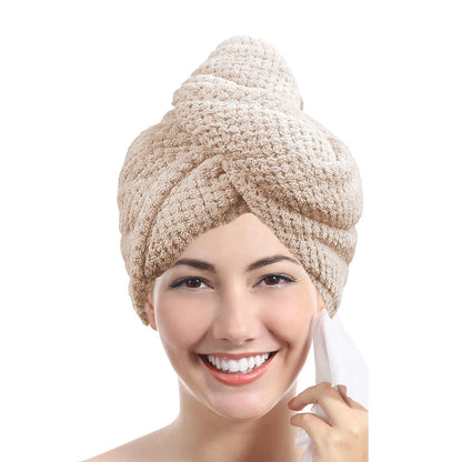 Women Hair Towel Wrap with Button - Quick Dry Absorbent Cap 9.8x25.5