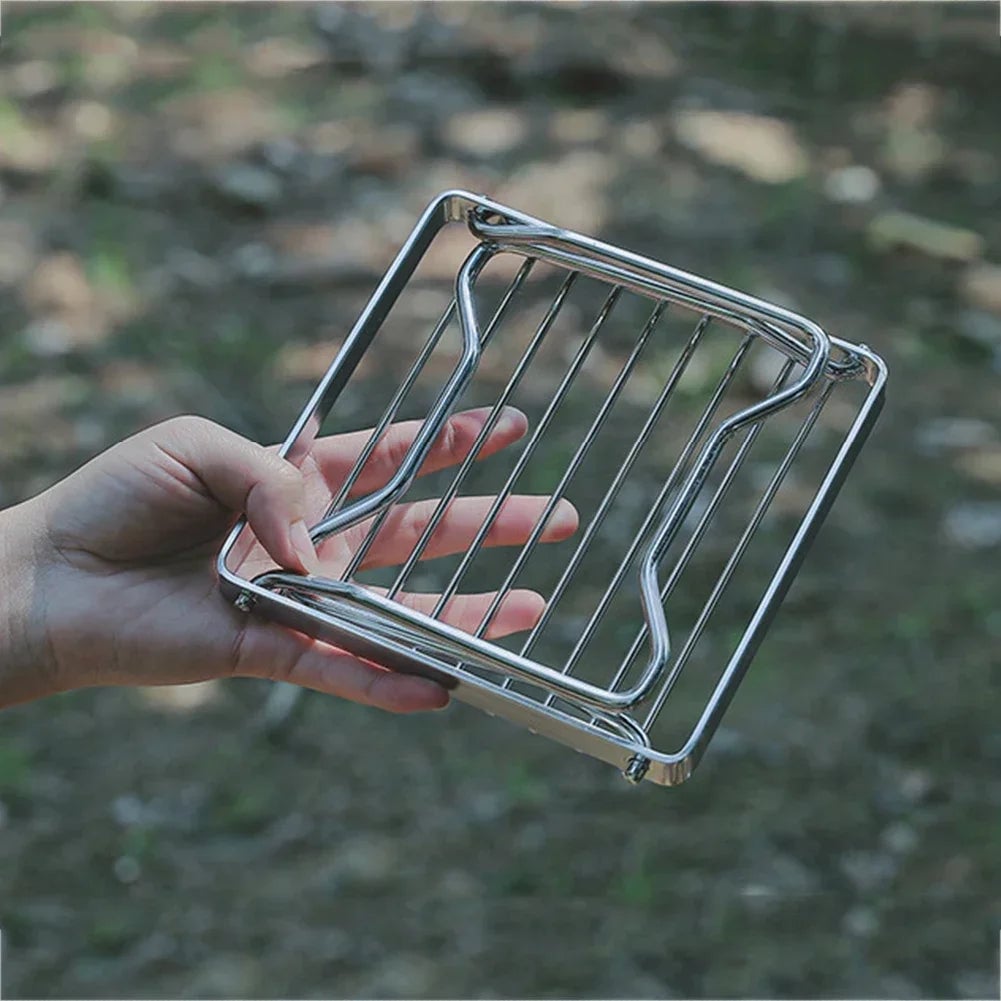 Stainless Steel Folding Grill Rack - Portable Camping BBQ Stand
