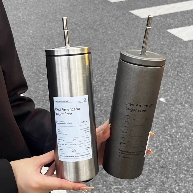 Stainless Steel Insulated Coffee Cup with Straw - Hot & Cold Drinks