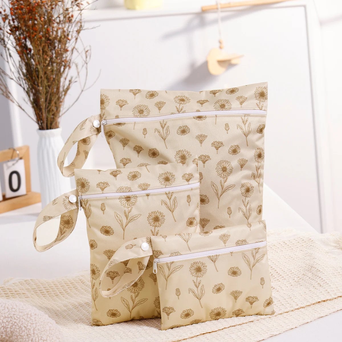 3PCS Recycled Fabric Waterproof Wet Dry Bags Portable Diaper Storage