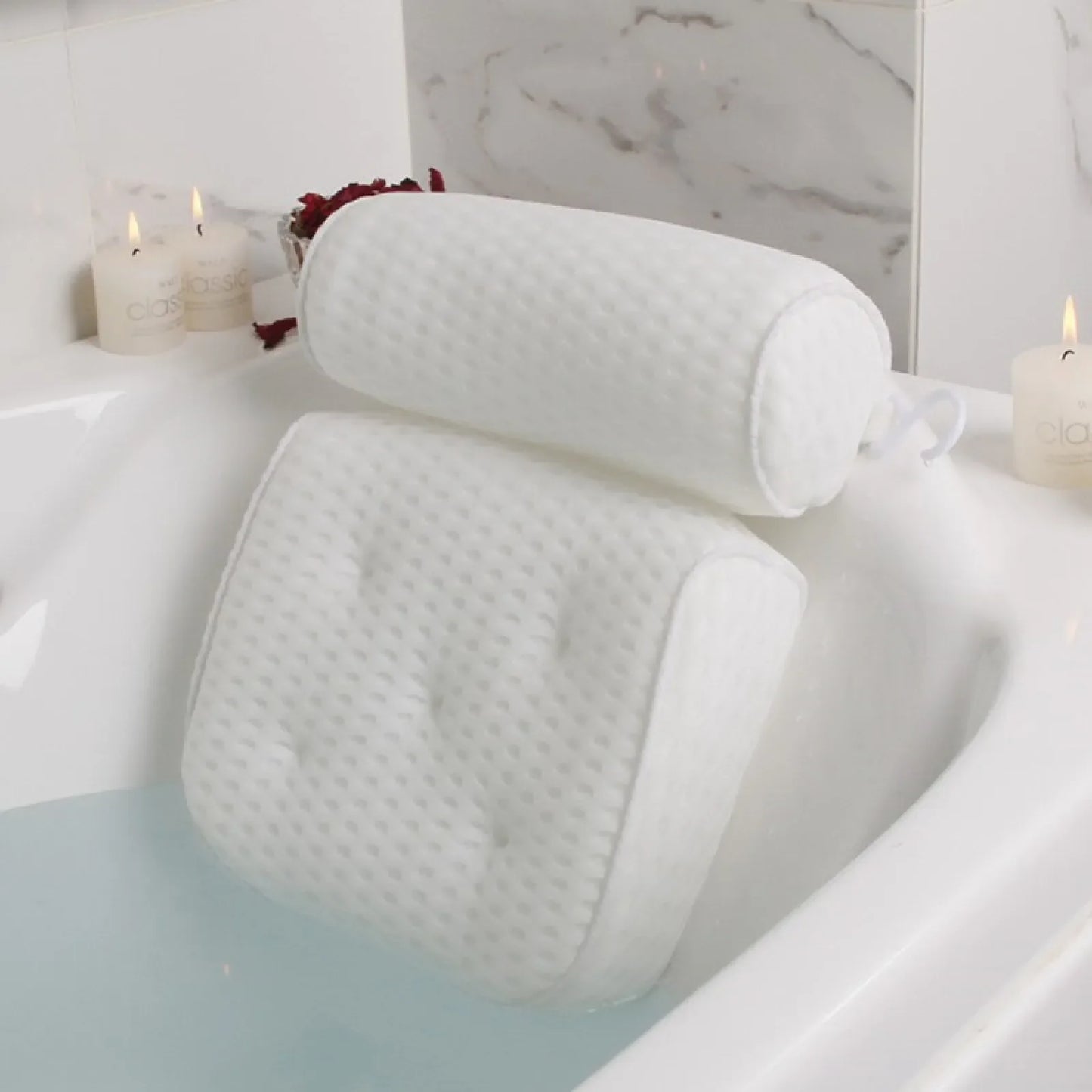 Transform your bath experience with premium air mesh bathtub pillows. Ergonomic neck and back support with secure suction cups. 2-pack for ultimate comfort.