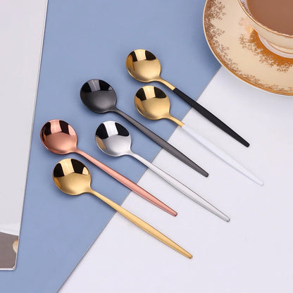 Gold Stainless Steel Coffee Spoons Set - 6 Piece Dessert Teaspoons