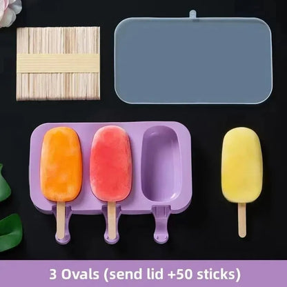 Silicone Ice Cream Popsicle Molds with Lid - DIY Cartoon Ice Lolly