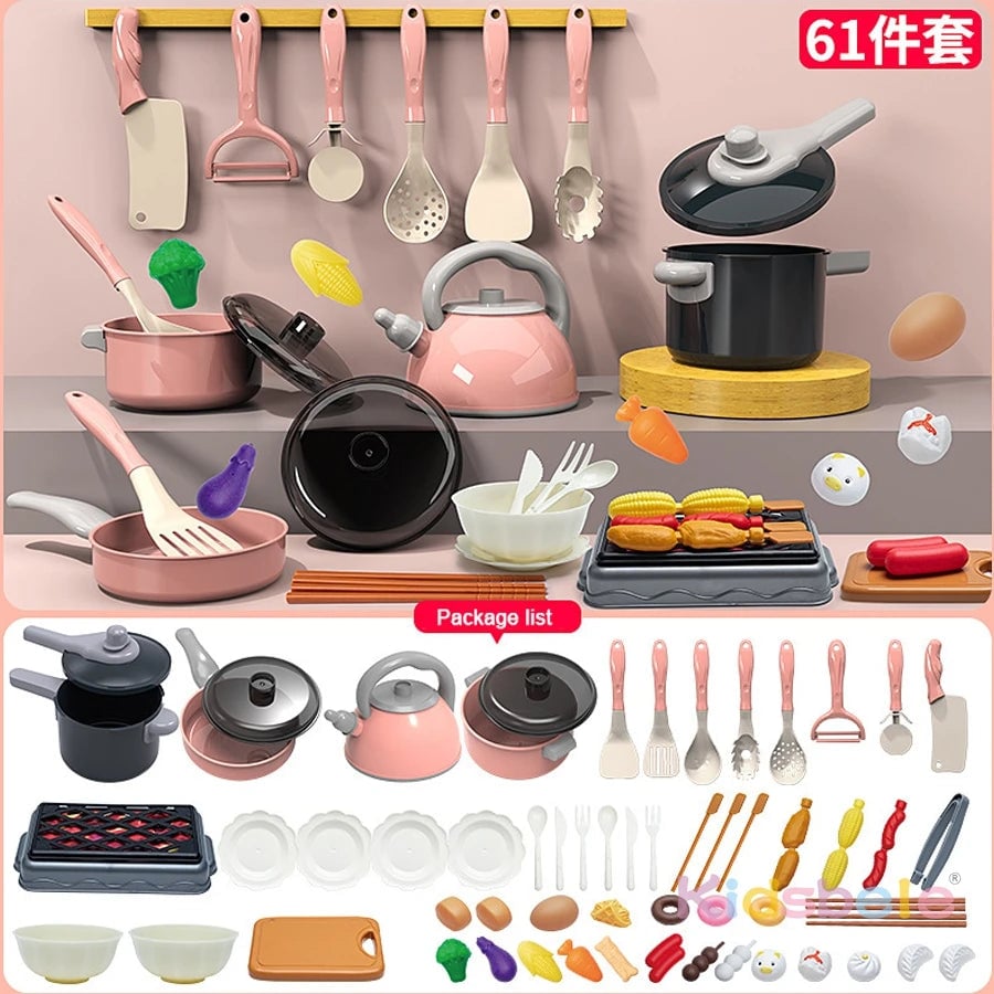 Large Kids Play Kitchen Set - Pretend Cooking Toys with Pots & Food