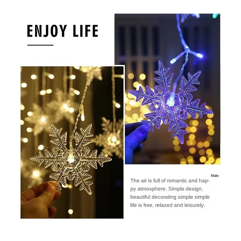 3M LED Snowflake Curtain String Lights Waterproof Outdoor Christmas