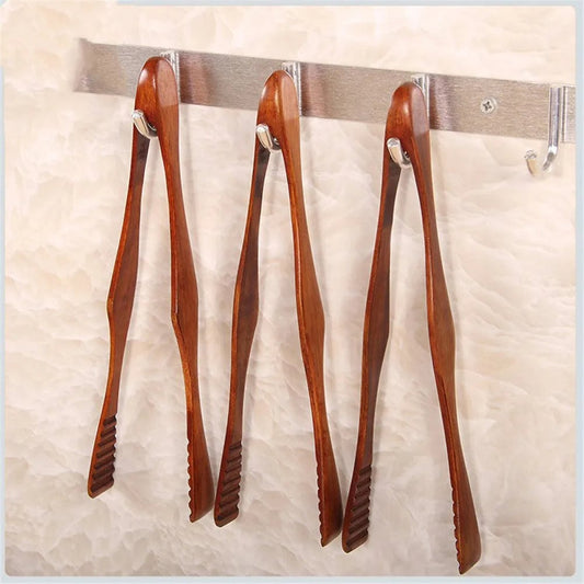 Bamboo Kitchen Tongs - Natural Wood BBQ Food Serving Utensil Tool