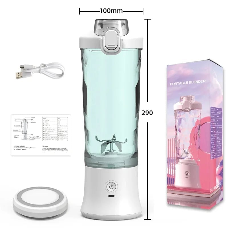 Portable Electric Blender 600ML USB Rechargeable Smoothie Mixer