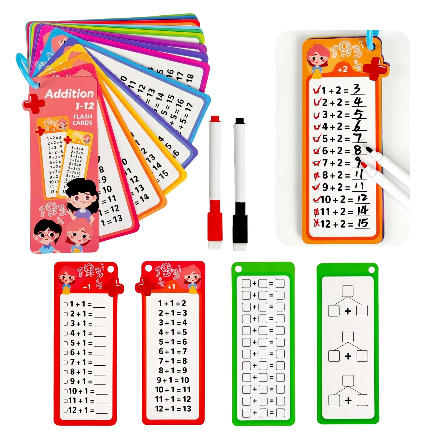 Digital Math Flash Cards 15-Card Set with 2 Erasable Pens Learning Kit