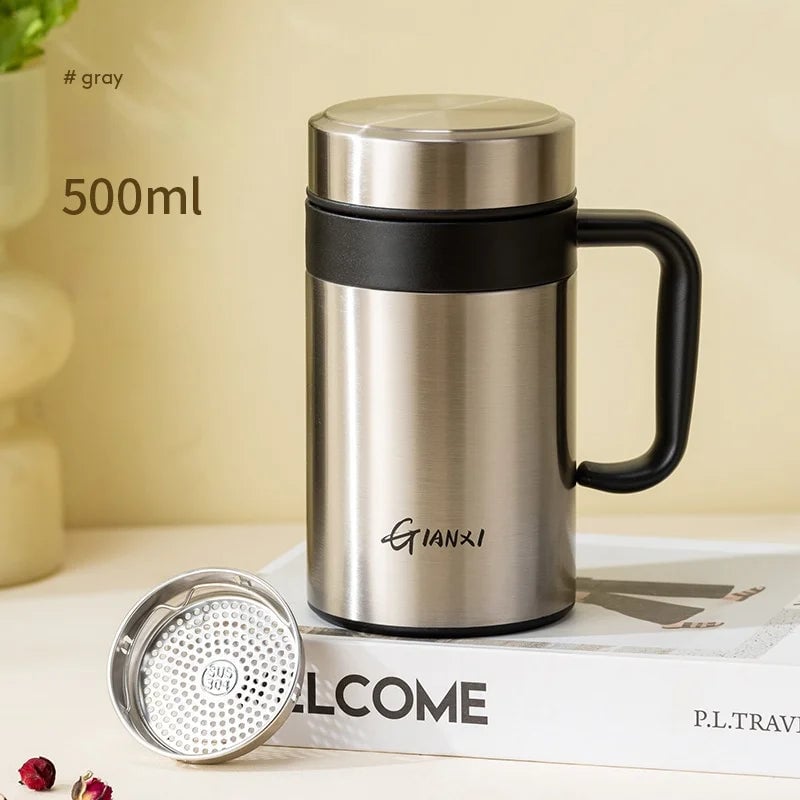 Large Capacity Thermos Cup Tea Water Separation Handle Strap Women