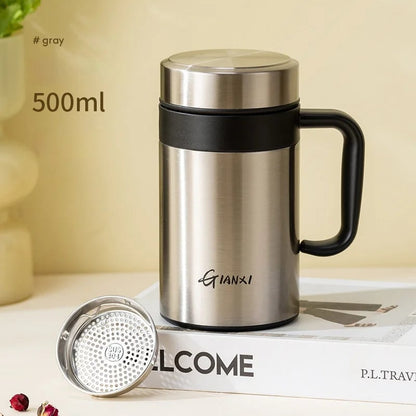 Large Capacity Thermos Cup Tea Water Separation Handle Strap Women