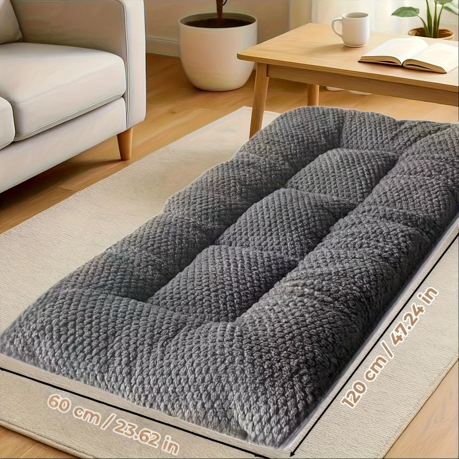 Large Plush Dog Bed - Thickened Soft Polyester Crate Mat Pet Sofa