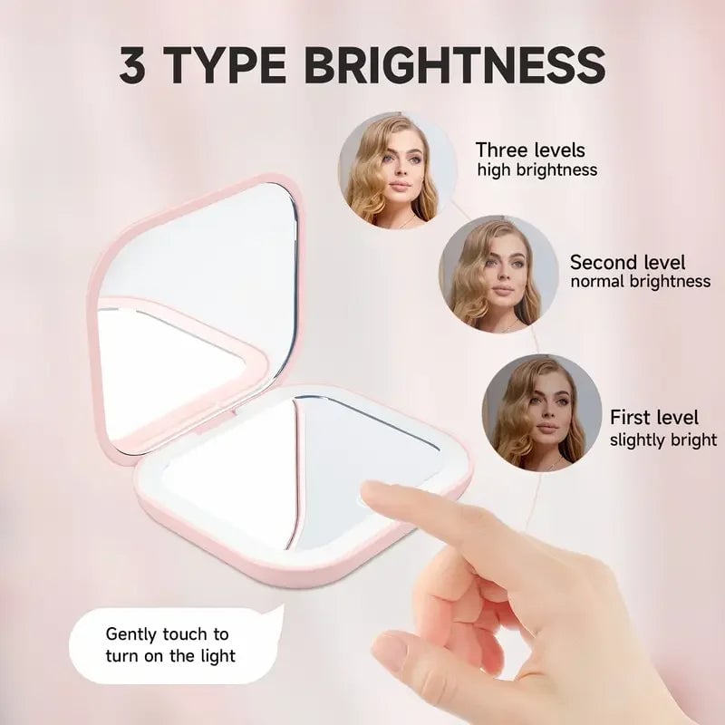 LED Compact Mirror 1X/2X Magnification Portable Folding Travel Makeup