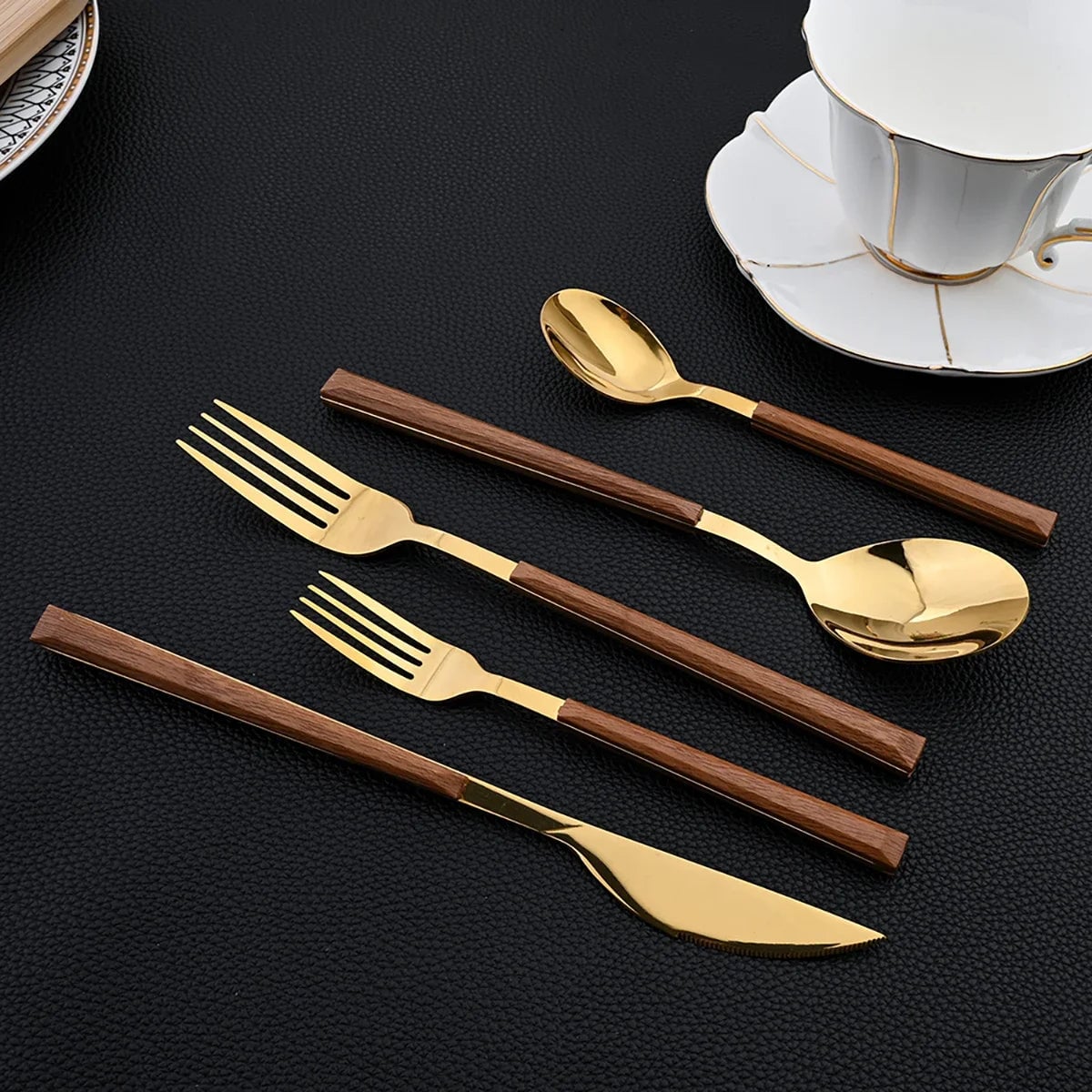 30-Piece Stainless Steel Flatware Set with Wooden Handles