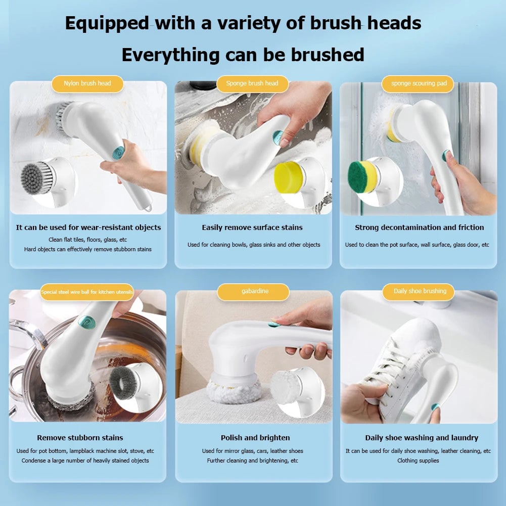 Electric Spin Cleaning Brush 5-Head Wireless Handheld Scrubber