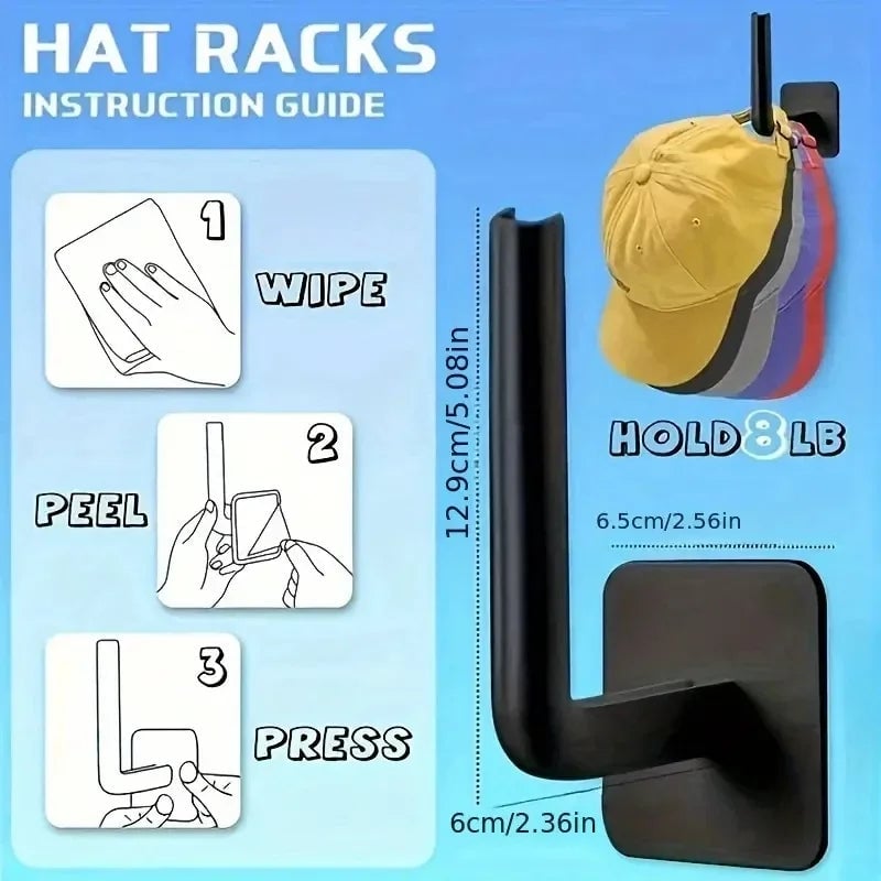 4PCS No Drill Adhesive Wall Hooks Strong Paste Shelf Hat Rack
