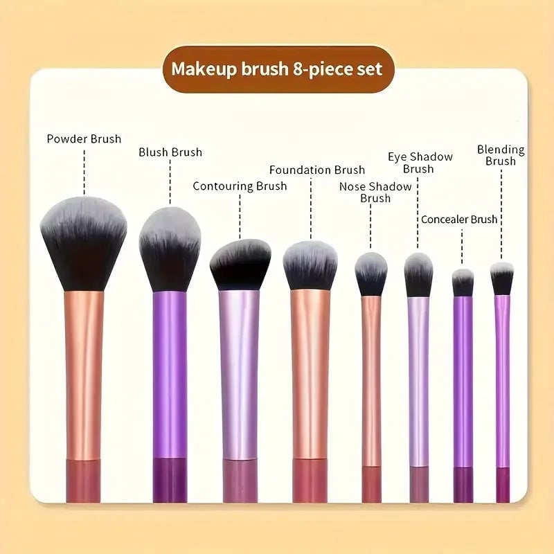 8-Piece Soft Synthetic Hair Makeup Brush Set Foundation Blush Eye
