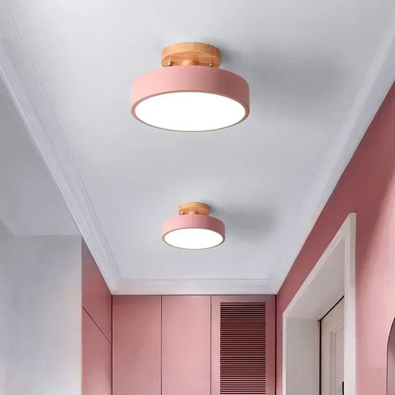 Nordic Wood Round Ceiling Light - Industrial Hallway Bathroom Lamp