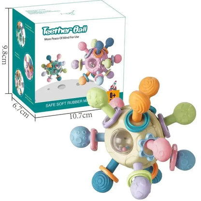 Rotating Rattle Ball Silicone Teether Baby Toy 0-12 Months Sensory