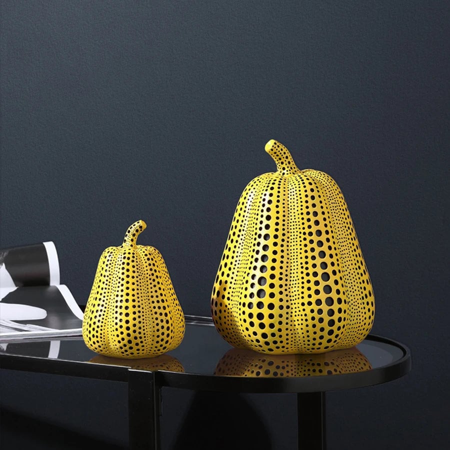 Yellow Wave Point Owl Pumpkin Figurine - Bird Statue Ornament Decor