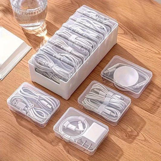 7-Compartment Cable Storage Box - Desktop Organizer for Office