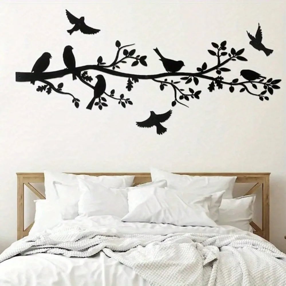5 Piece Metal Bird Wall Art Set - Black Branch Sculpture Decor