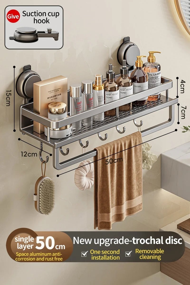 Wall Mounted Non-Perforated Towel Rack Multi-Room Storage Organizer