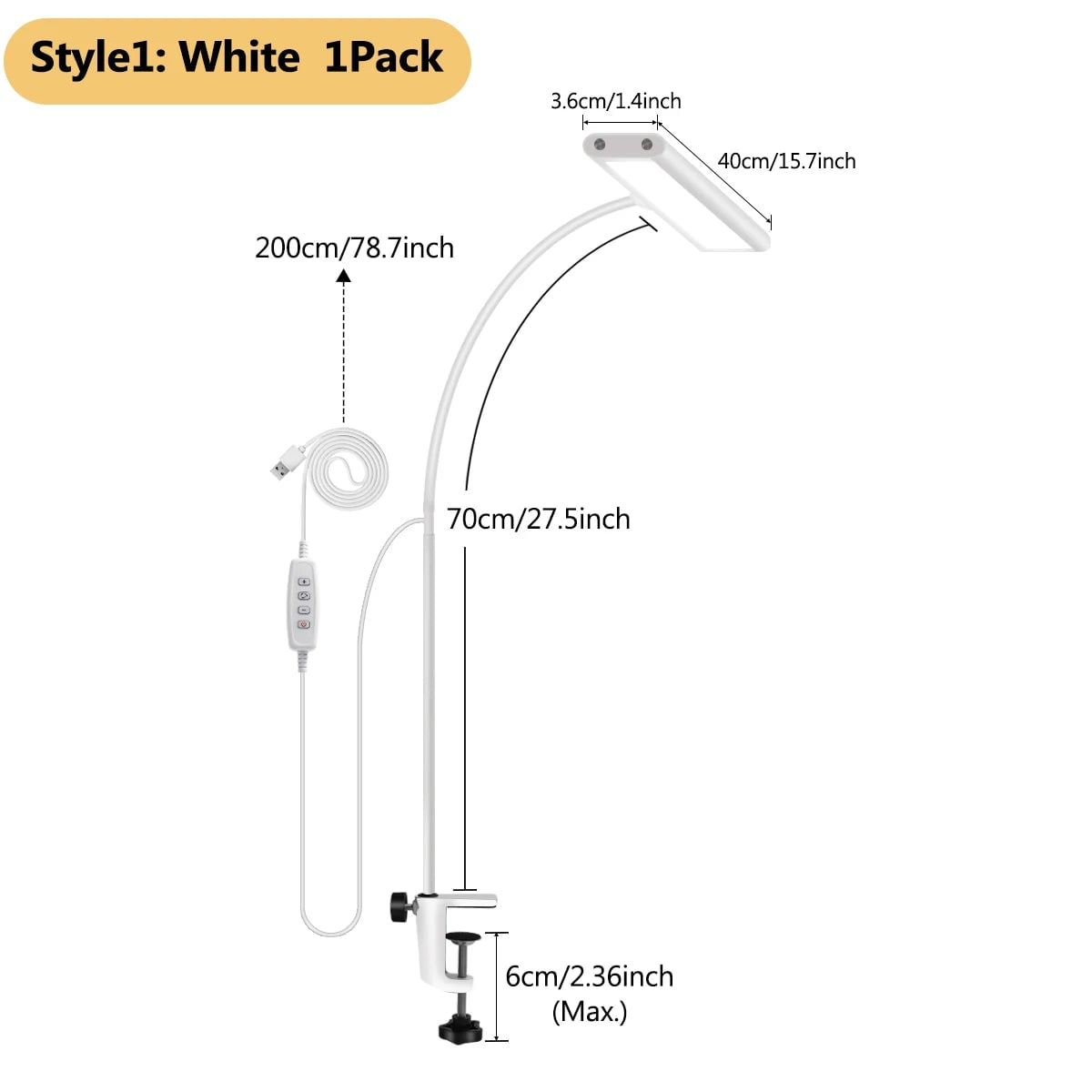 LED Desk Lamp Stepless Dimming Eye-Care Adjustable Gooseneck Light