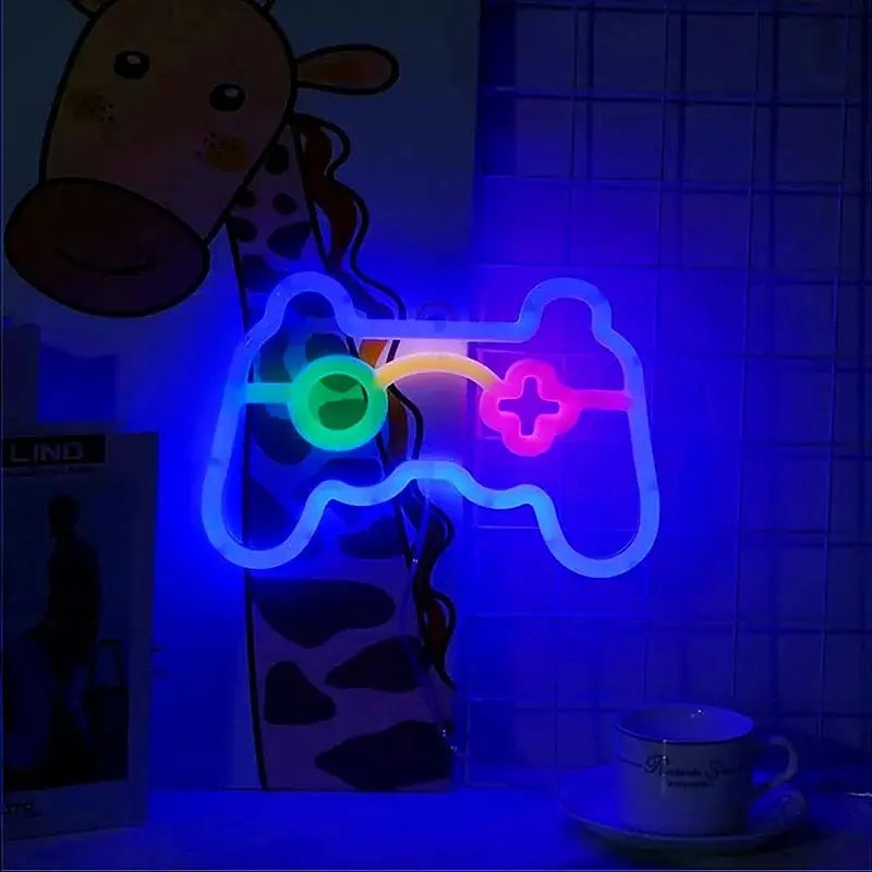 LED Game Controller Neon Sign Light - USB/Battery Gaming Room Decor