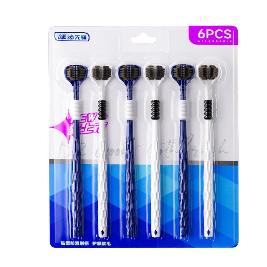 3D U-Shaped Manual Toothbrush 6-Pack - Three-Sided Soft Bristles