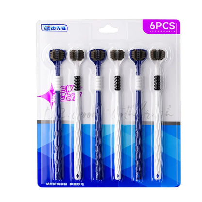 3D U-Shaped Manual Toothbrush 6-Pack - Three-Sided Soft Bristles