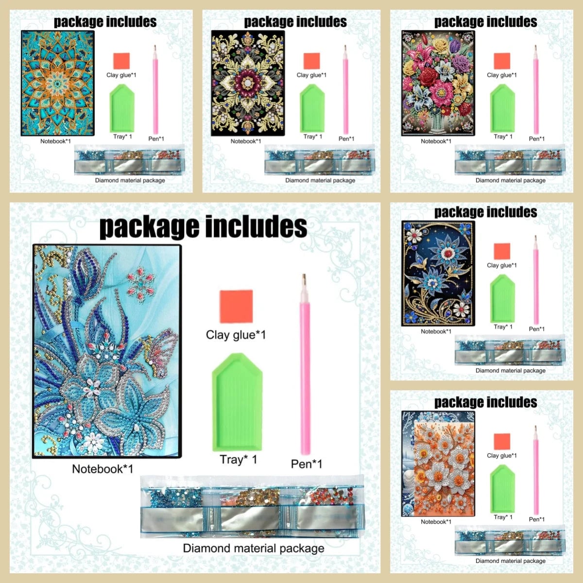 DIY Diamond Painting PU Leather Notebook - Mandala Flower Design Kit
