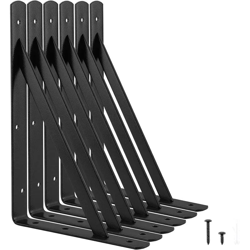 2/6PCS Heavy Duty Black Steel Floating Shelf Tripod Brackets Wall Mount