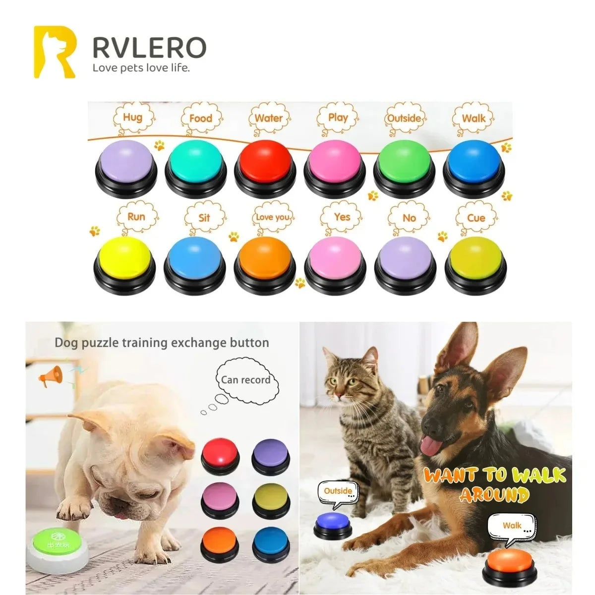 30 Second Pet Training Voice Recording Button Dog Communication Buzzer