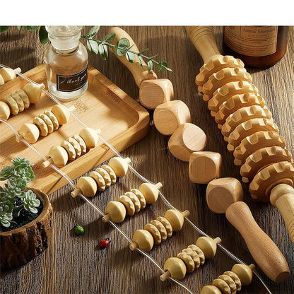 Wooden Therapy Massage Roller Rope Body Shaping Pain Relief Tool