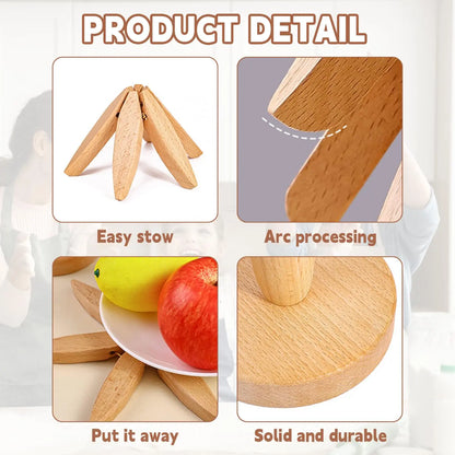 Tree Shape Wooden Trivet Set 4 Foldable Hot Dish Stands Heat Resistant