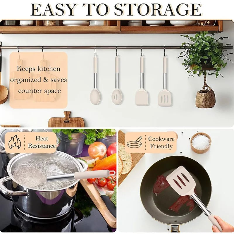4Pcs Heat Resistant Silicone Cooking Utensil Set Spatulas Spoons