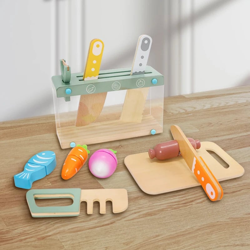 Wooden Kitchen Toy Food Set Educational Role Play Tableware Preschool
