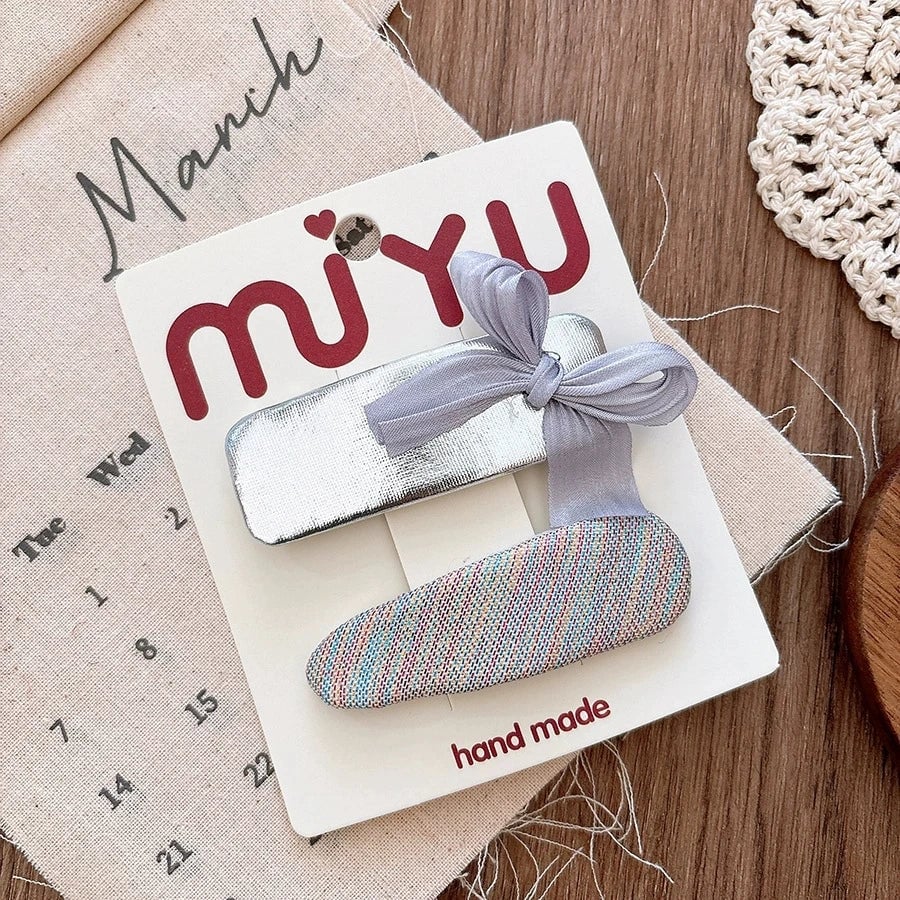 Silver PU Leather Hair Clips - Korean Style Snap Clips for Girls
