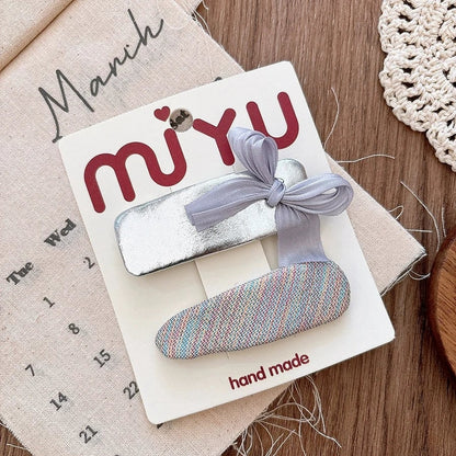 Silver PU Leather Hair Clips - Korean Style Snap Clips for Girls