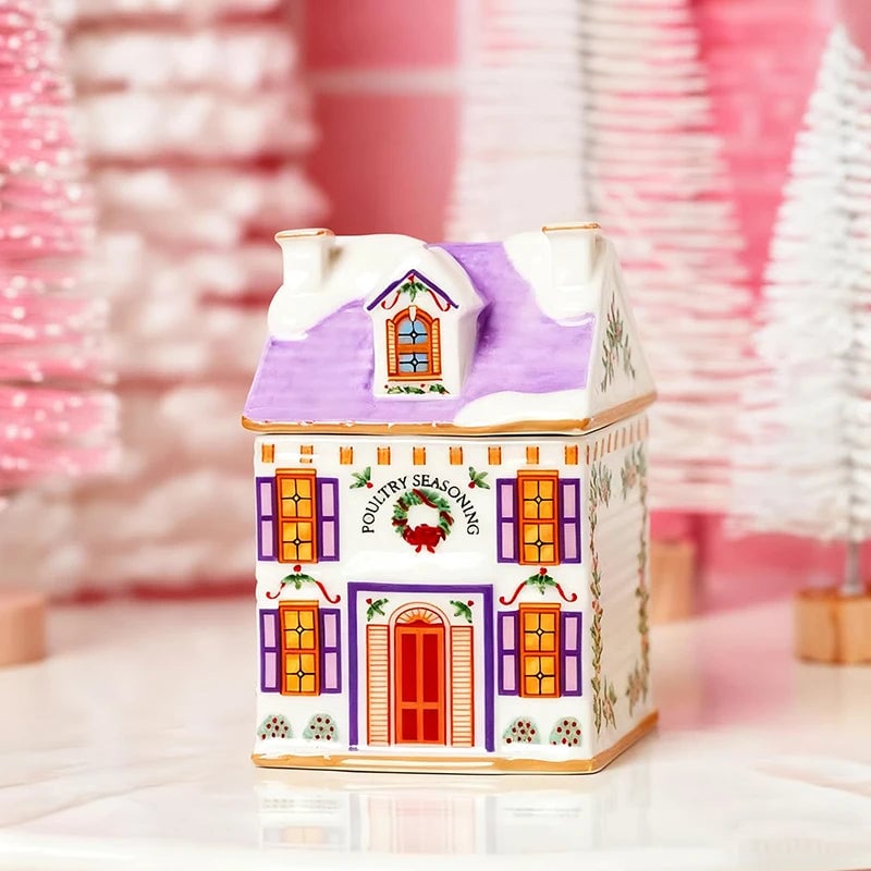 Mini Gingerbread House Spice Jar Set Holiday Village Kitchen Decor