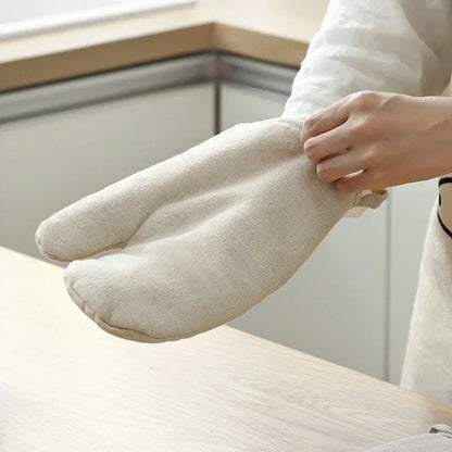 Heat-Resistant Linen Oven Mitts - High-Temperature Kitchen Gloves