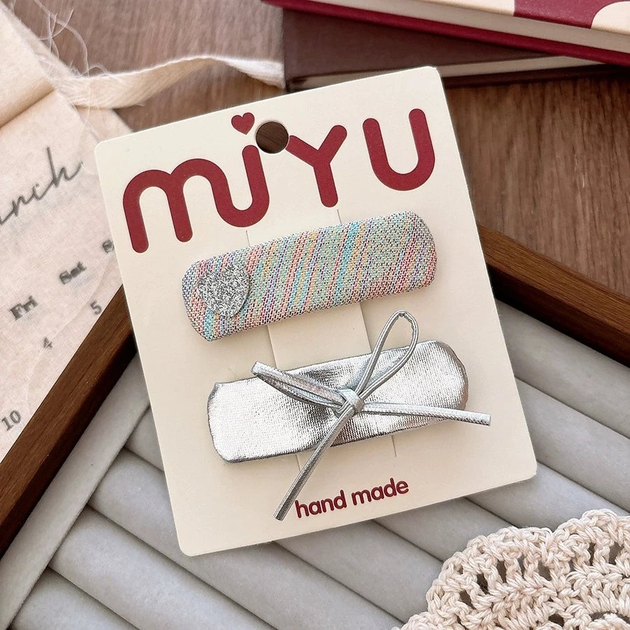 Silver PU Leather Hair Clips - Korean Style Snap Clips for Girls